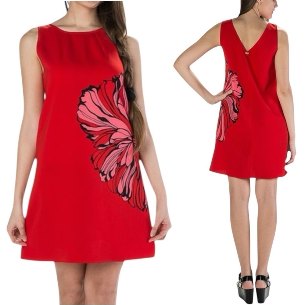 Liu Jo Floral Sleeveless A-Line Shift Dress Made in Italy - Red - Size Medium
